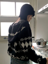 Beorose jacquard pattern hooded knit zip-up