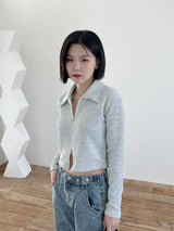オルモストリブカラークロップジップアップ/Ulmost Rib Collar Crop Zip Up (4color)
