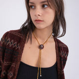 ボタンポイントボーロタイチェーンネックレス/Button point bolo tie chain necklace (Wine)
