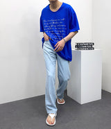 パピラスレタリングUネックショートスリーブTシャツ / OWN Papyrus Lettering U-neck Short-sleeved T-shirt (3 colors)