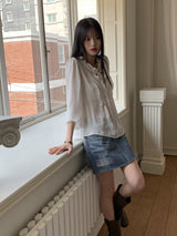 マーフィングラブリーピンタックフリルリボンヨルブラウス / Maping lovely pintuck frill ribbon yoru blouse