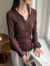 Toot lace layered button ribbed long-sleeve knitwear