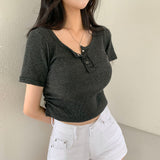 サイドシャーリングリブドクロップ半袖Tシャツ
