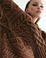UNISEX MERINO WOOL CABLE KNIT ZIPUP W - MOCHA (6636048613494)
