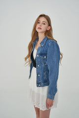 ピンタックミッドブルーデニムジャケット/WORN PINTUCK MID BLUE DENIM JACKET [6076]