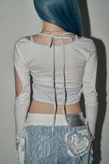 ストリングサークルクロップトップ/string circle crop top - white melange