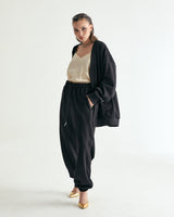 UNISEX LABEL POINT SOFT SWEAT CARDIGAN W - BLACK (6636052250742)