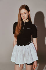 Lace Tape Half Zip-Up Black