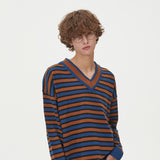 STRIPE V NECK KNIT_BLUE (6612841201782)