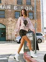 フラワーキャットレタリングスウェットシャツ / Flower Cat Lettering Sweatshirt (Pink)