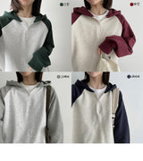 ゼンカラーラグランハーフジップアップフーディー/Zen color raglan half zip-up hood