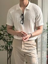 トッドケーブルジップアップ半袖襟付きニット / Tod Cable Zip-Up Short-Sleeved Collar Knitwear (8 colors)