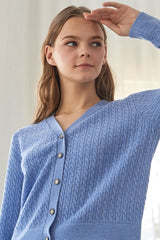 100% wool baby cable v neck cardigan&skirt_cornflower (6655905398902)