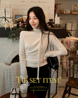 Rose Boat Neck Knit T-shirt + Tie Set (5color)