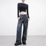 linen double-strap denim pants
