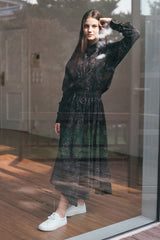 "PRE-ORDER 4/16~"  WOOD-CUT UNBALANCE FLARE SKIRT (Black) (6546130174070)