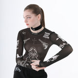 nunウィズガンタトゥートップ/0 6 nun with guns tattoo top - BLACK