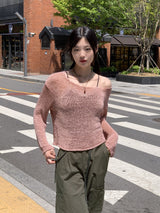 [5color]ジュエルサマーボートネック長袖ネットニット / Juel Summer Boat Neck Long Sleeve Net Knit