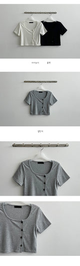 ロレーヌボタンクロップドショートスリーブTシャツ / Lorraine button cropped short sleeve T-shirt