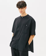 ONE POCKET MINIMAL COLLAR OVERFIT SHIRT (BLACK) (6585497387126)