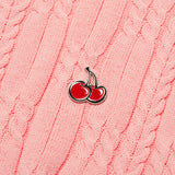 スモールチェリーケーブルクロップ丈のショットスリーブニット／SMALL CHERRY CABLE CROP SHORT SLEEVE KNIT [SALMON PINK]