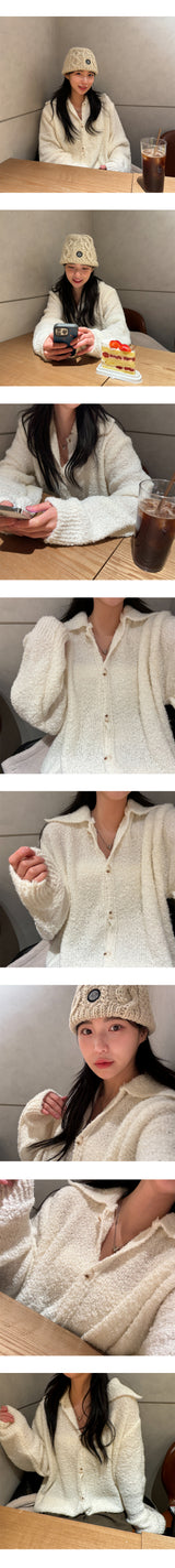 Soft Fluffy Knit Collar Button Cardigan