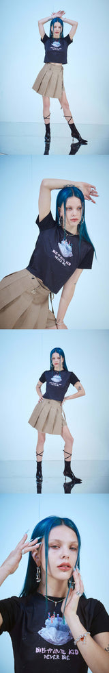 ネバーダイクロップTシャツ / NEVER DIE CROP T-SHIRTS(BK)