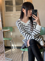 CLボーダールーズVネックニット(3color)