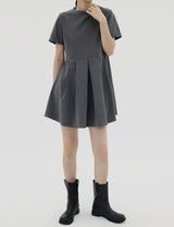 プリーツミニショートスリーブドレス / Pleats Mini Short Sleeve Dress (3color)