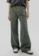 オリーブウォッシュデニムパンツ / Olive washed denim pants