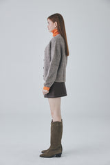 ビーガンレザースティッチミニスカート / Vegan Leather Stitch Mini Skirt [Brown]