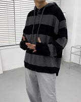 Striped Oversized Warmer Hooded Knitwear (3 colors)