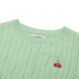 スモールチェリーケーブルクロップ丈のショットスリーブニット／SMALL CHERRY CABLE CROP SHORT SLEEVE KNIT [MINT]