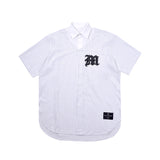 [UNISEX] Logo Applique Linen-Blend Baseball Shirt (White)