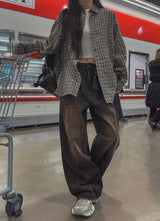 ライズンウォッシングピンタックワイドデニムパンツ