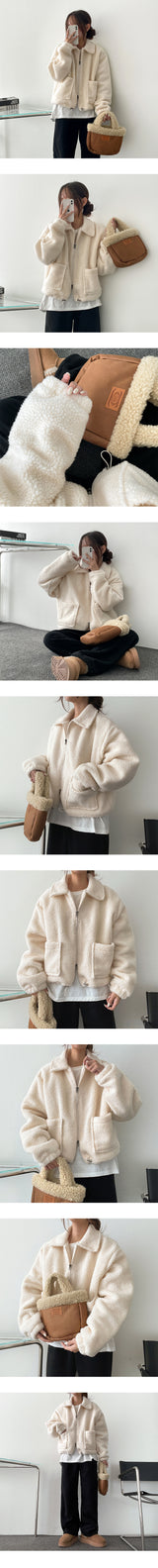[Quilted] Two-way String Dumble Wool Collar Pocket Zip-Up Jumper