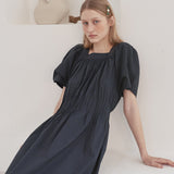 [LINE] Smoke Banding Puff Dress (Black) (6696310964342)