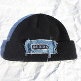 denim patchwork watch cap (black)