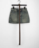 [Belt set] Jerik vintage washed denim mini skirt