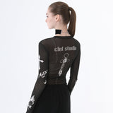 nunウィズガンタトゥートップ/0 6 nun with guns tattoo top - BLACK