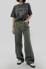 オリーブウォッシュデニムパンツ / Olive washed denim pants