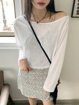 リードリネンボートネックビーチウェアクロップド長袖Tシャツ / Reid linen boat neck beach wear cropped long-sleeved T-shirt