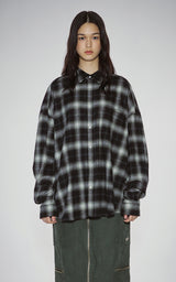  ROUNDED COLLAR CHECK SHIRT_BLACK