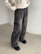 [S~3XL] ポーションロングワイドデニムカーゴパンツ