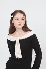 ツイードパールフラワーファーヘアピン / tweed pearl flower fur hair pin black