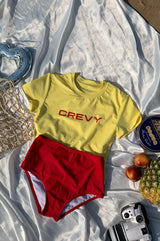 ロゴクロップスパンショートスリーブTシャツ/crevy logo crop spandex short sleeve tee (yellow)