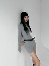 Two-piece ribbed slim pants (Belt included)