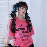 0 6 パンクバンドキャットTシャツ / 0 6 punk band cat t-shirt - PINK