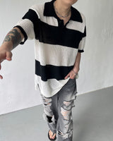 OA Lagoon Coloring Collar Short-Sleeved Knitwear