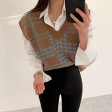Houndstooth V-Neck Knit Vest